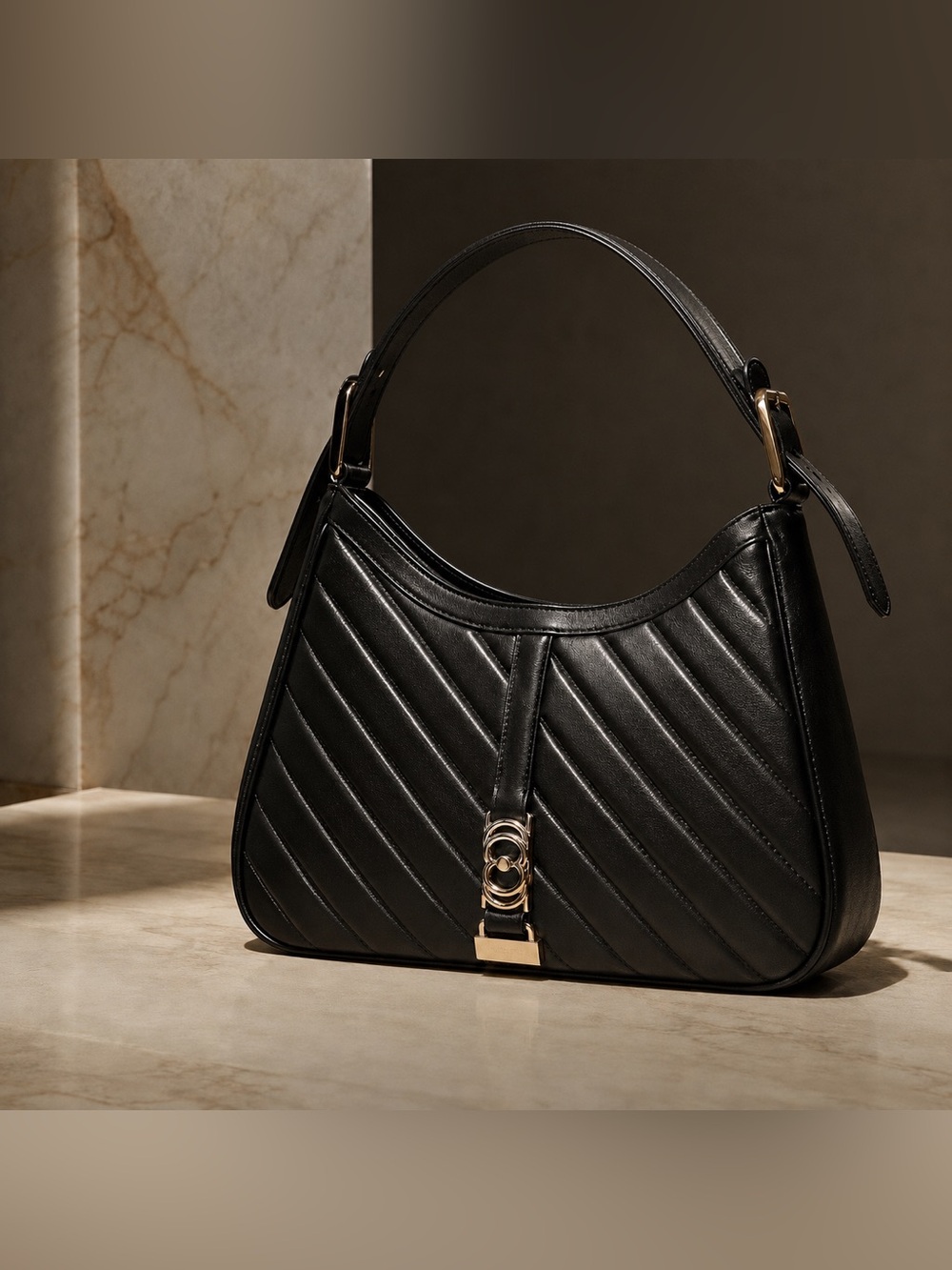 LA CARRIE Soft Italian Leather Hobo Bag Black Gold Luxe Everyday Bag